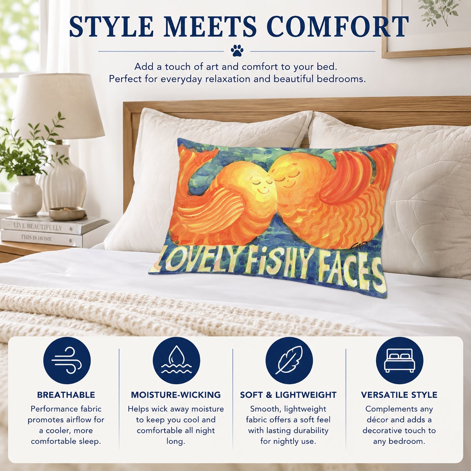 Fish - Kissing Fish Standard Pillowcase Lightweight Super Soft Easy Care Decorative Artwork Pillowcase, Standard