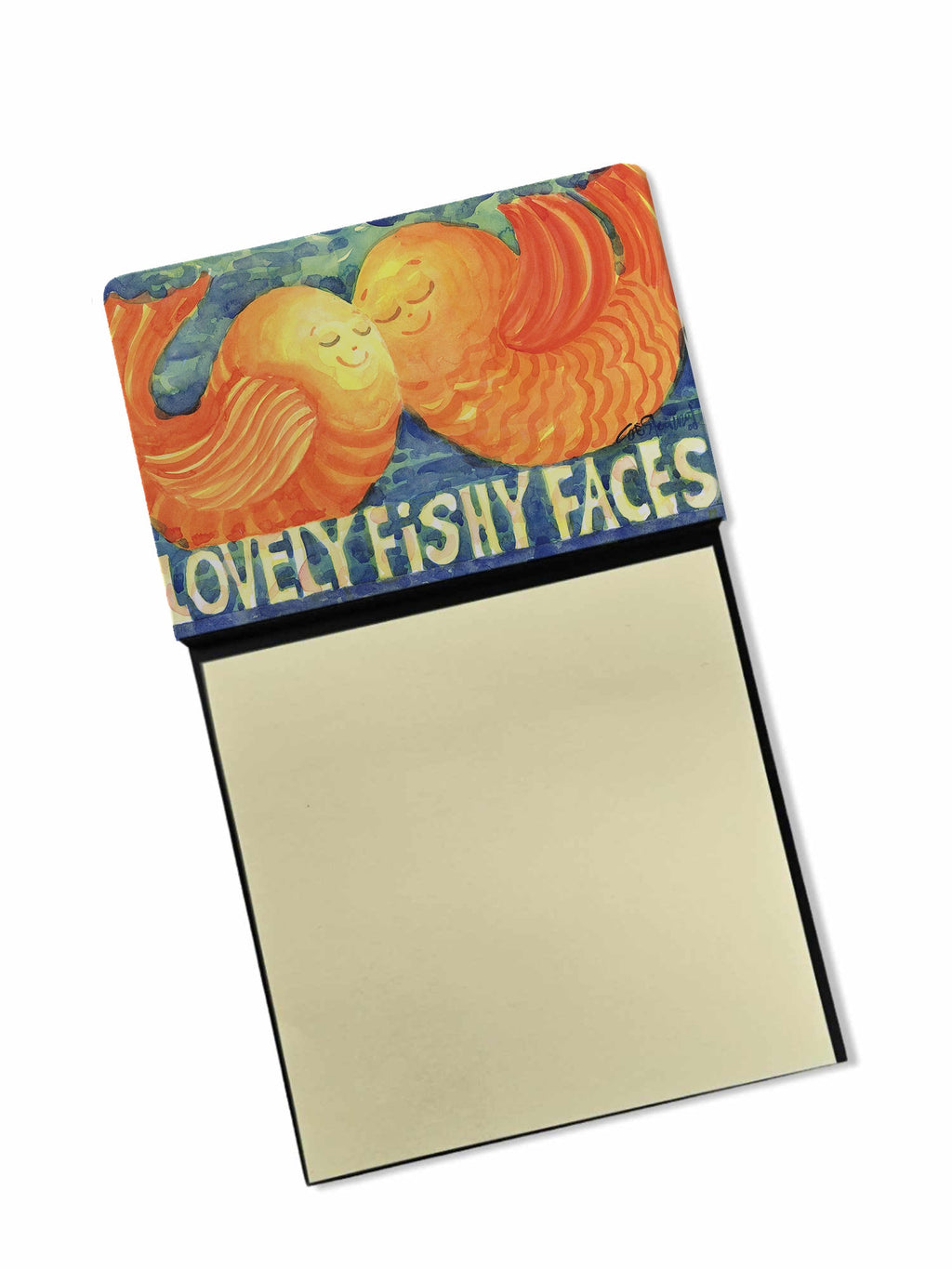 Fish - Kissing Fish Watercolor Sticky Note Holder Refillable Dispenser Desk Accessory 3x3 Pad Gift