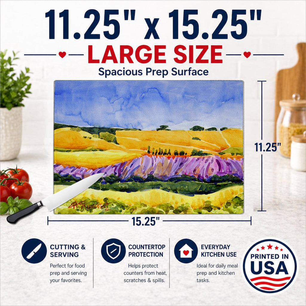 Landscape Cutting Board Tempered Glass Kitchen Cutting Surface, Heat Resistant Chopping, Non-Slip Feet, Food Prep & Serving