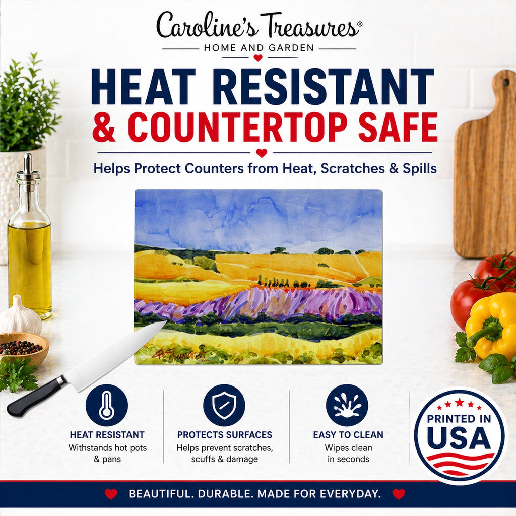 Landscape Cutting Board Tempered Glass Kitchen Cutting Surface, Heat Resistant Chopping, Non-Slip Feet, Food Prep & Serving