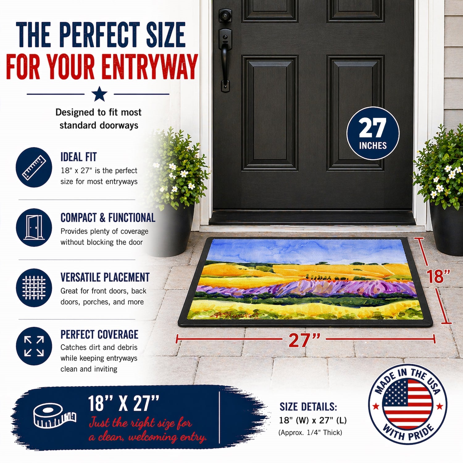 Landscape Doormat Indoor Outdoor 18H X 27W Front Door Mat Rugs for Entryway, Non Slip Washable