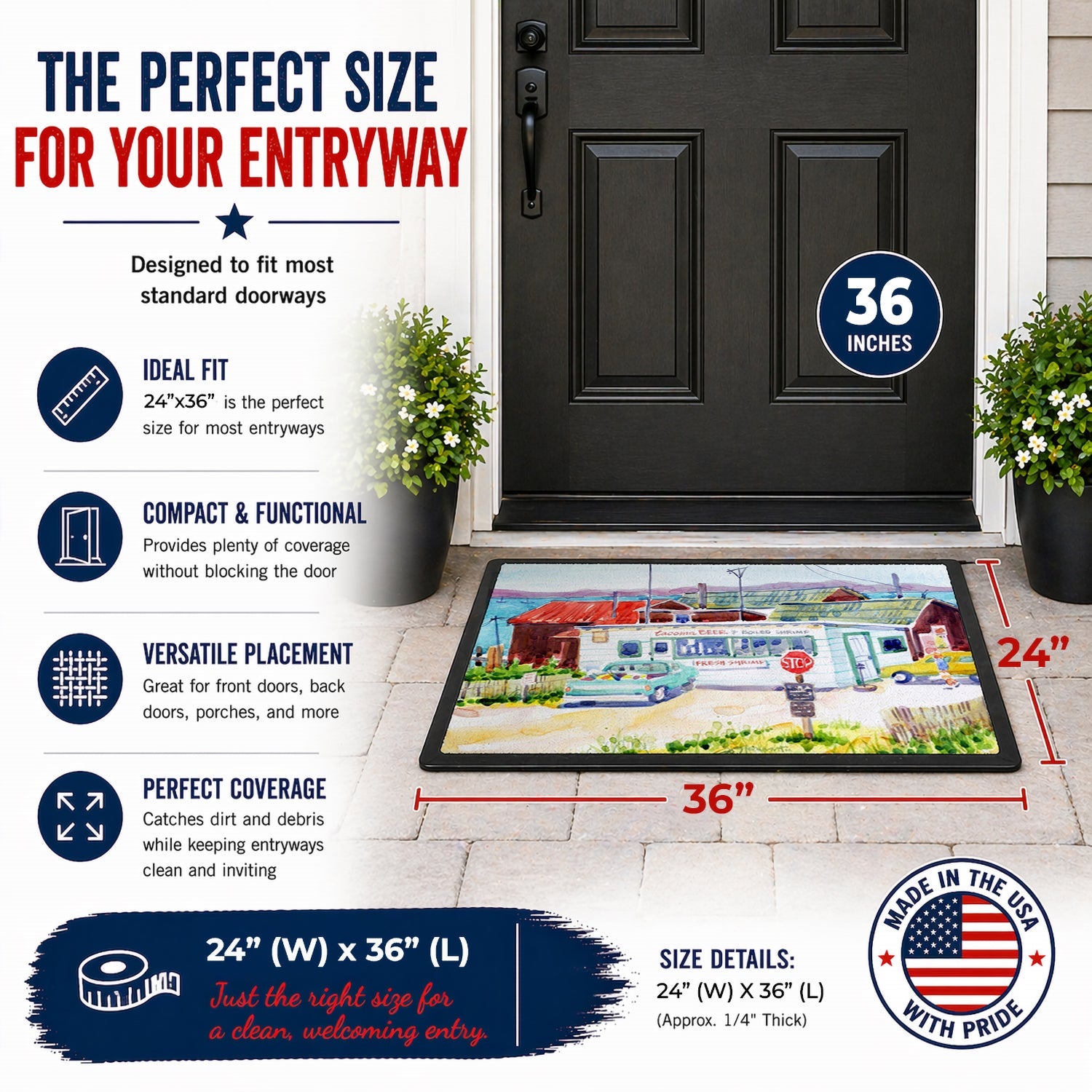 Seafood Shack for fresh shrimp Doormat Indoor Outdoor 24H X 36W Front Door Mat Rugs for Entryway, Non Slip Washable Low Pile,