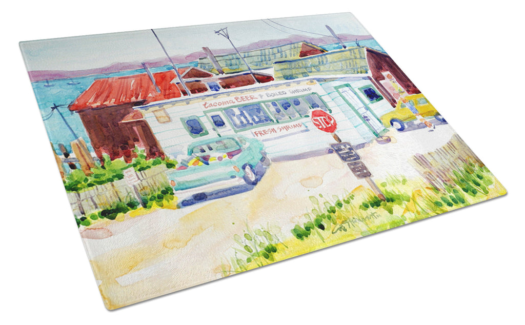 Seafood Shack for fresh shrimp Cutting Board Tempered Glass Kitchen Cutting Surface, Heat Resistant Chopping, Non-Slip Feet, Food Prep & Serving