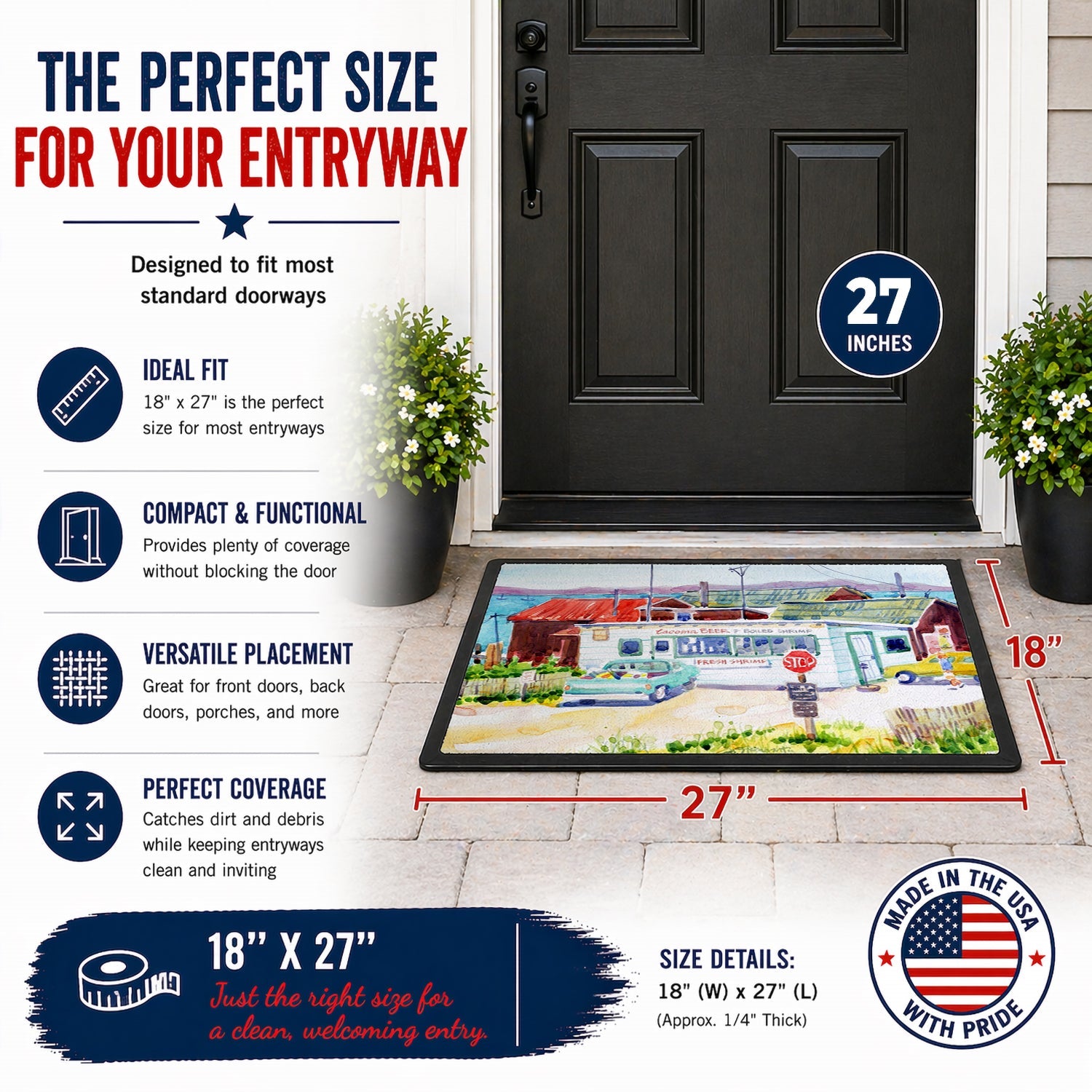 Seafood Shack for fresh shrimp Doormat Indoor Outdoor 18H X 27W Front Door Mat Rugs for Entryway, Non Slip Washable