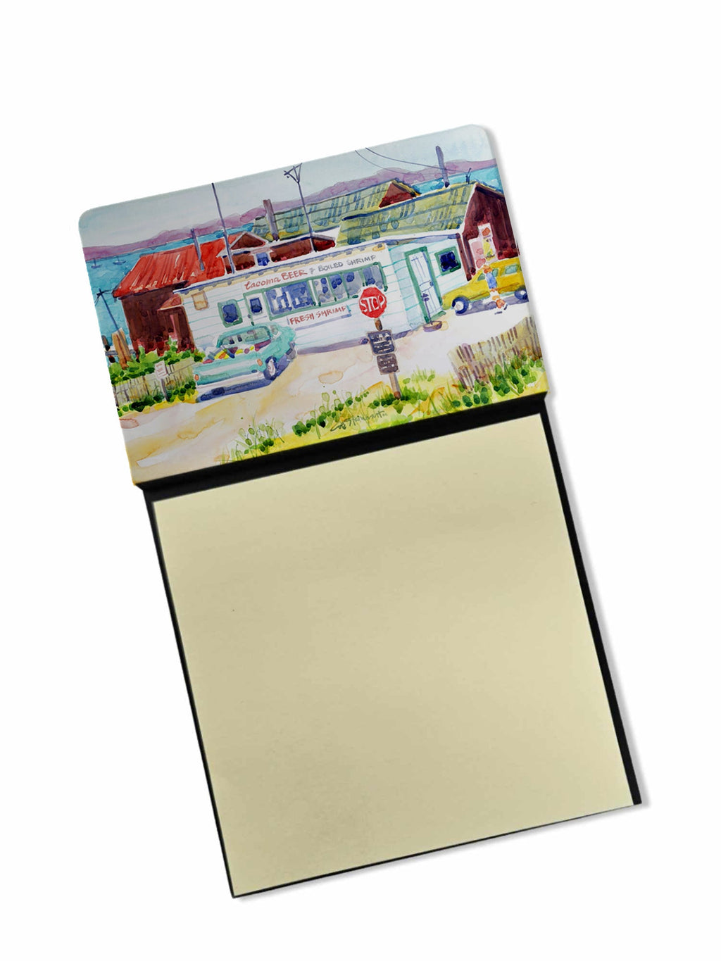 Seafood Shack for fresh shrimp Watercolor Sticky Note Holder Refillable Dispenser Desk Accessory 3x3 Pad Gift