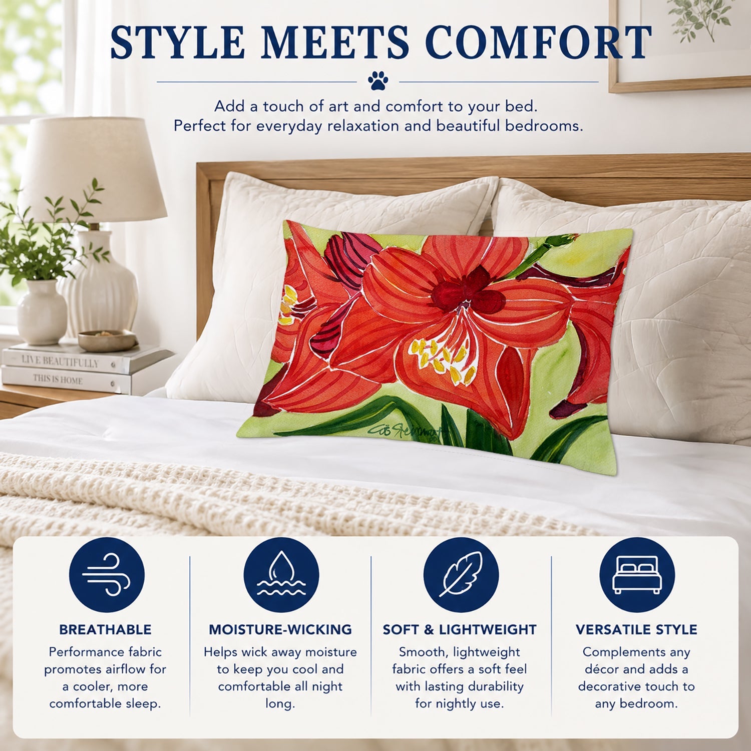 Flower - Amaryllis Standard Pillowcase Lightweight Super Soft Easy Care Decorative Artwork Pillowcase, Standard