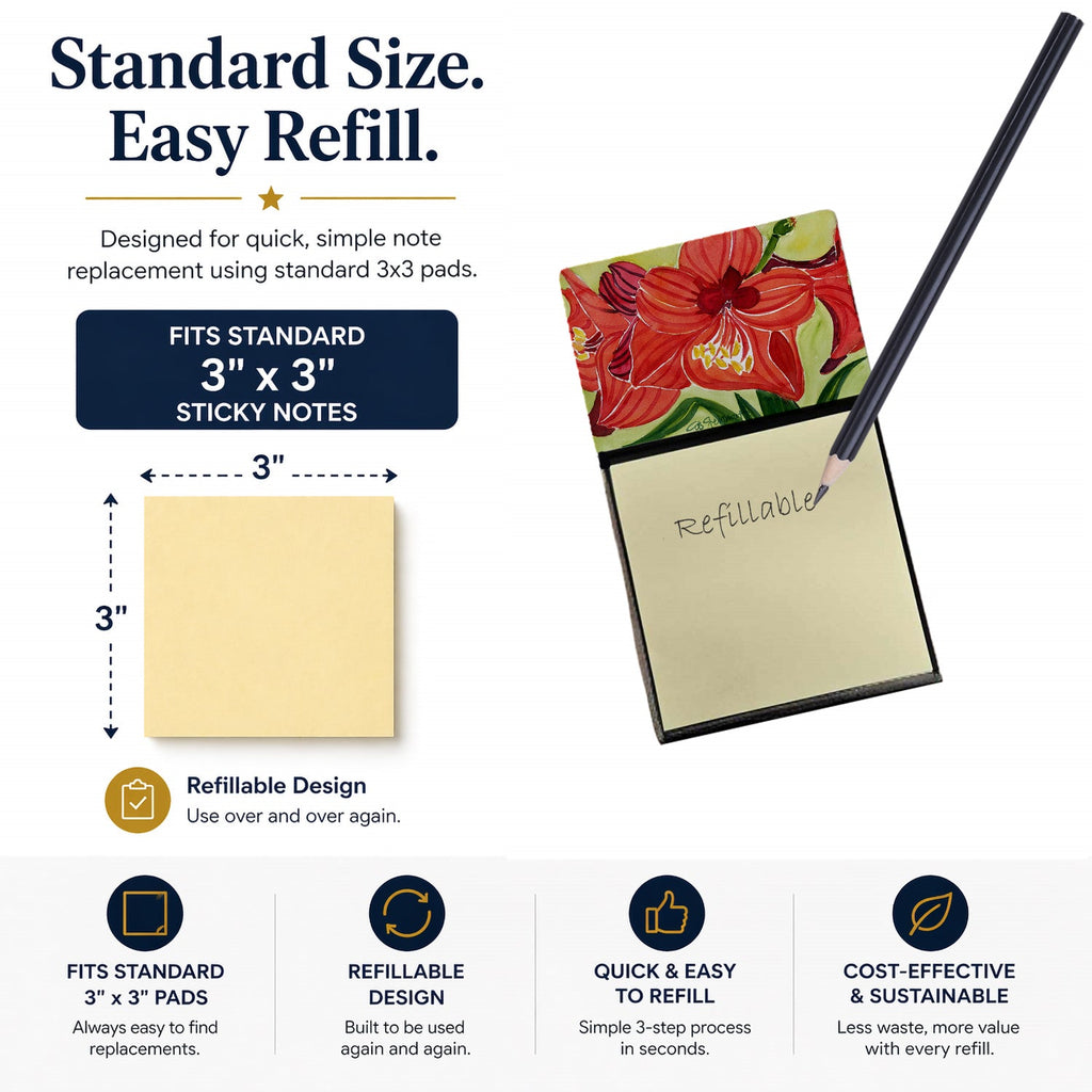 Flower - Amaryllis Watercolor Sticky Note Holder Refillable Dispenser Desk Accessory 3x3 Pad Gift