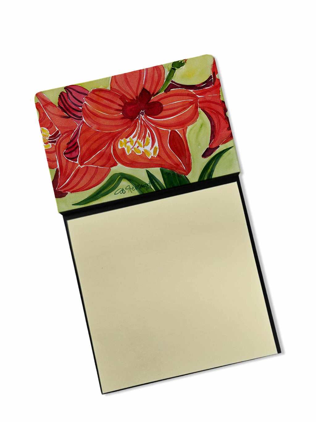 Flower - Amaryllis Watercolor Sticky Note Holder Refillable Dispenser Desk Accessory 3x3 Pad Gift