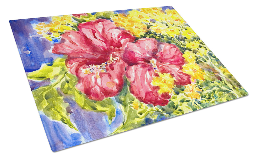 Flower - Hibiscus Cutting Board Tempered Glass Kitchen Cutting Surface, Heat Resistant Chopping, Non-Slip Feet, Food Prep & Serving