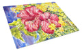 Flower - Hibiscus Cutting Board Tempered Glass Kitchen Cutting Surface, Heat Resistant Chopping, Non-Slip Feet, Food Prep & Serving