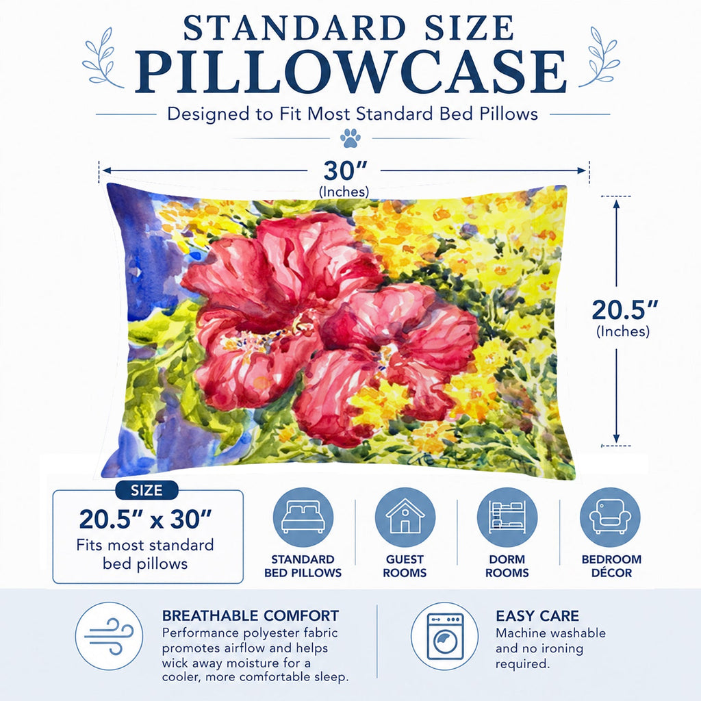 Flower - Hibiscus Standard Pillowcase Lightweight Super Soft Easy Care Decorative Artwork Pillowcase, Standard