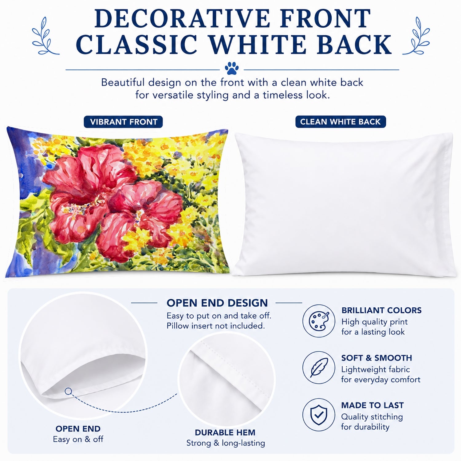 Flower - Hibiscus Standard Pillowcase Lightweight Super Soft Easy Care Decorative Artwork Pillowcase, Standard