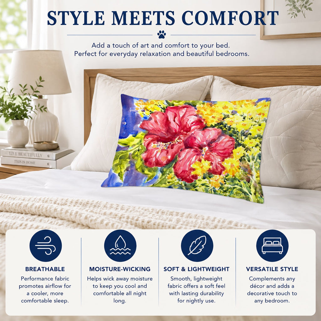 Flower - Hibiscus Standard Pillowcase Lightweight Super Soft Easy Care Decorative Artwork Pillowcase, Standard