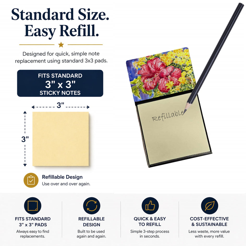 Flower - Hibiscus Watercolor Sticky Note Holder Refillable Dispenser Desk Accessory 3x3 Pad Gift