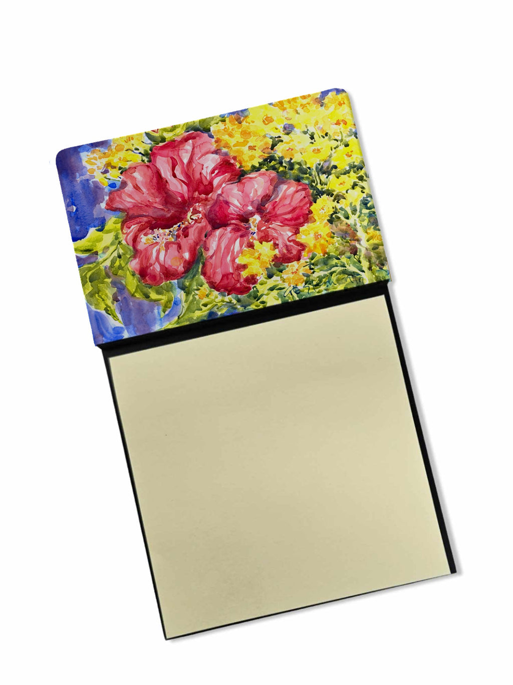 Flower - Hibiscus Watercolor Sticky Note Holder Refillable Dispenser Desk Accessory 3x3 Pad Gift