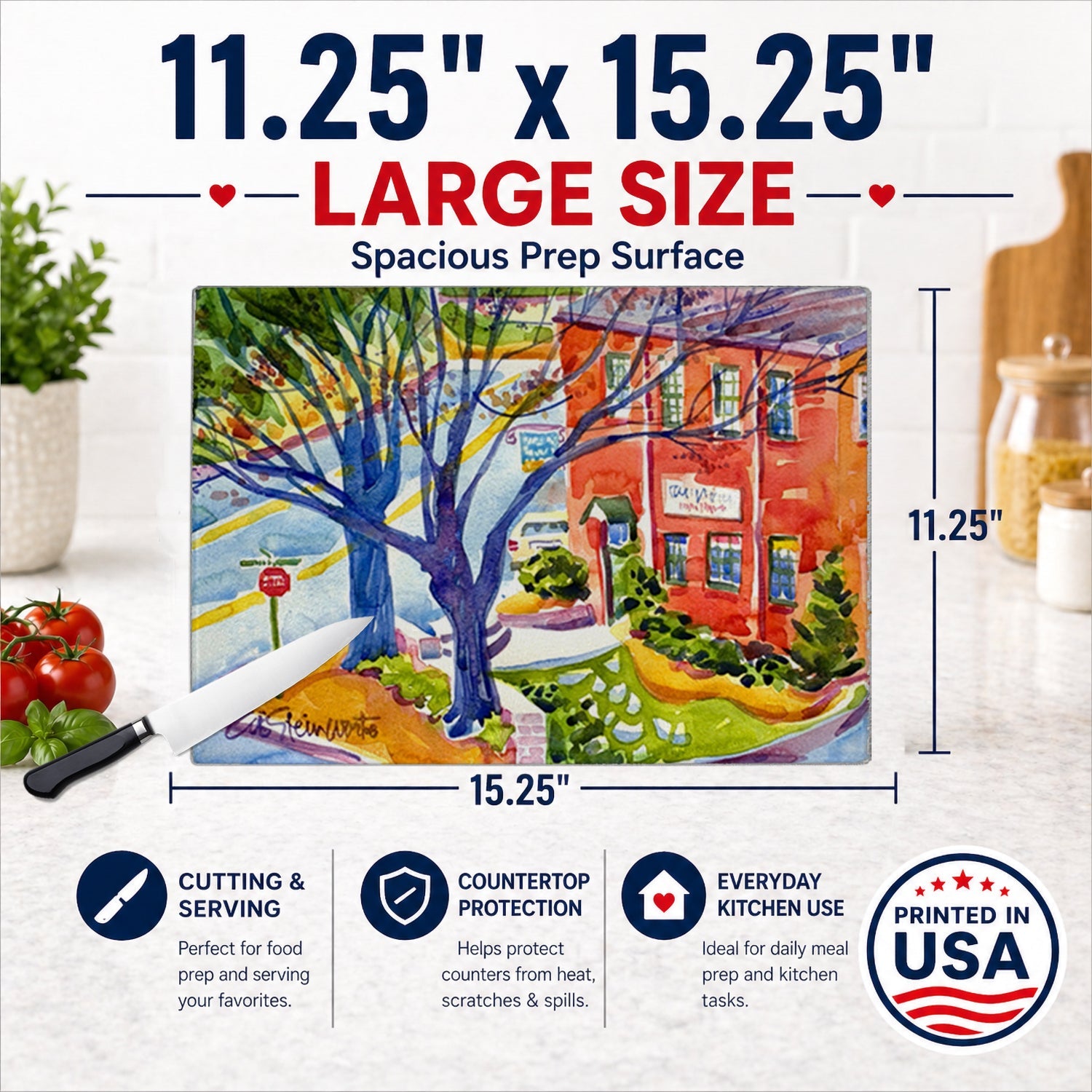 Harbour Cutting Board Tempered Glass Kitchen Cutting Surface, Heat Resistant Chopping, Non-Slip Feet, Food Prep & Serving