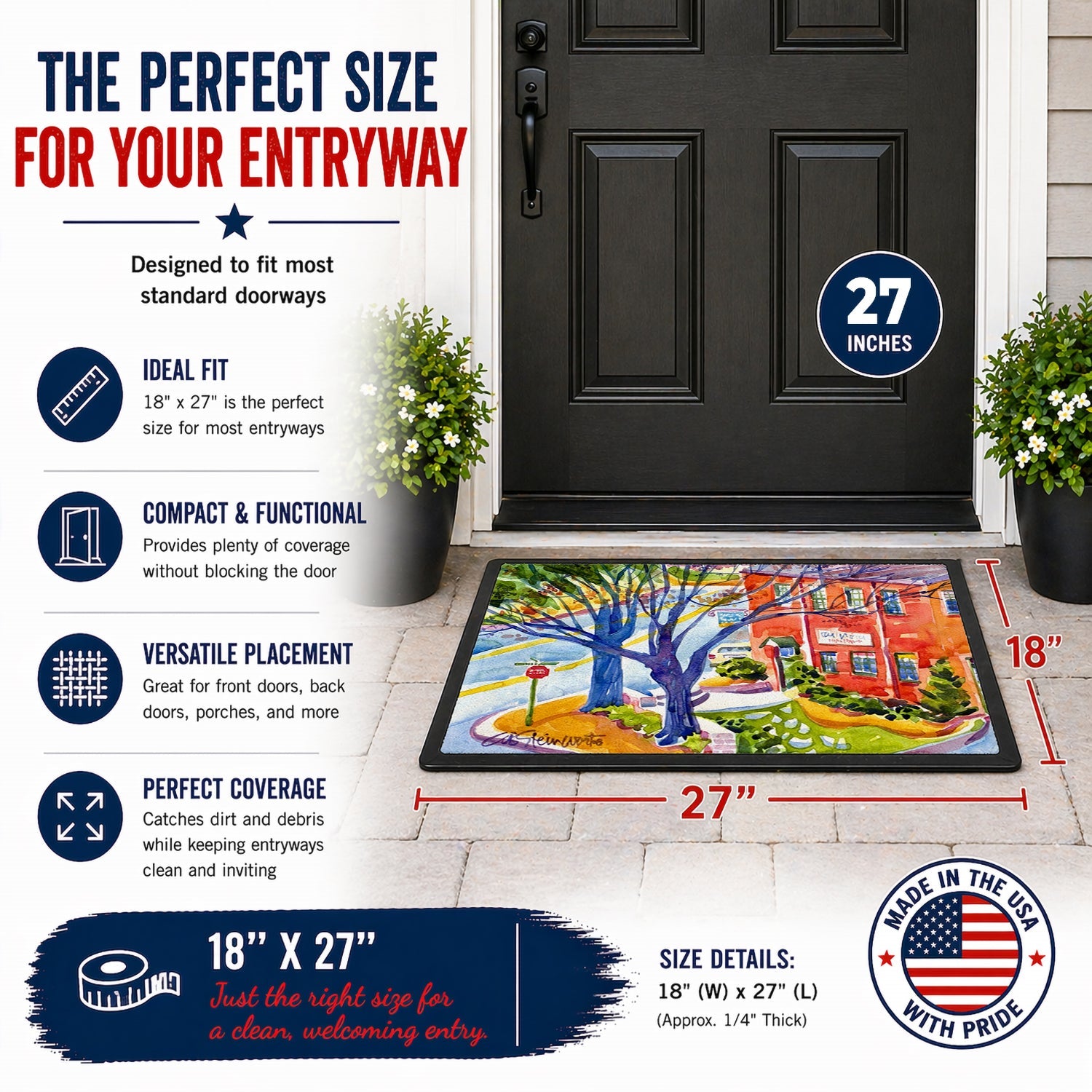 Harbour Doormat Indoor Outdoor 18H X 27W Front Door Mat Rugs for Entryway, Non Slip Washable