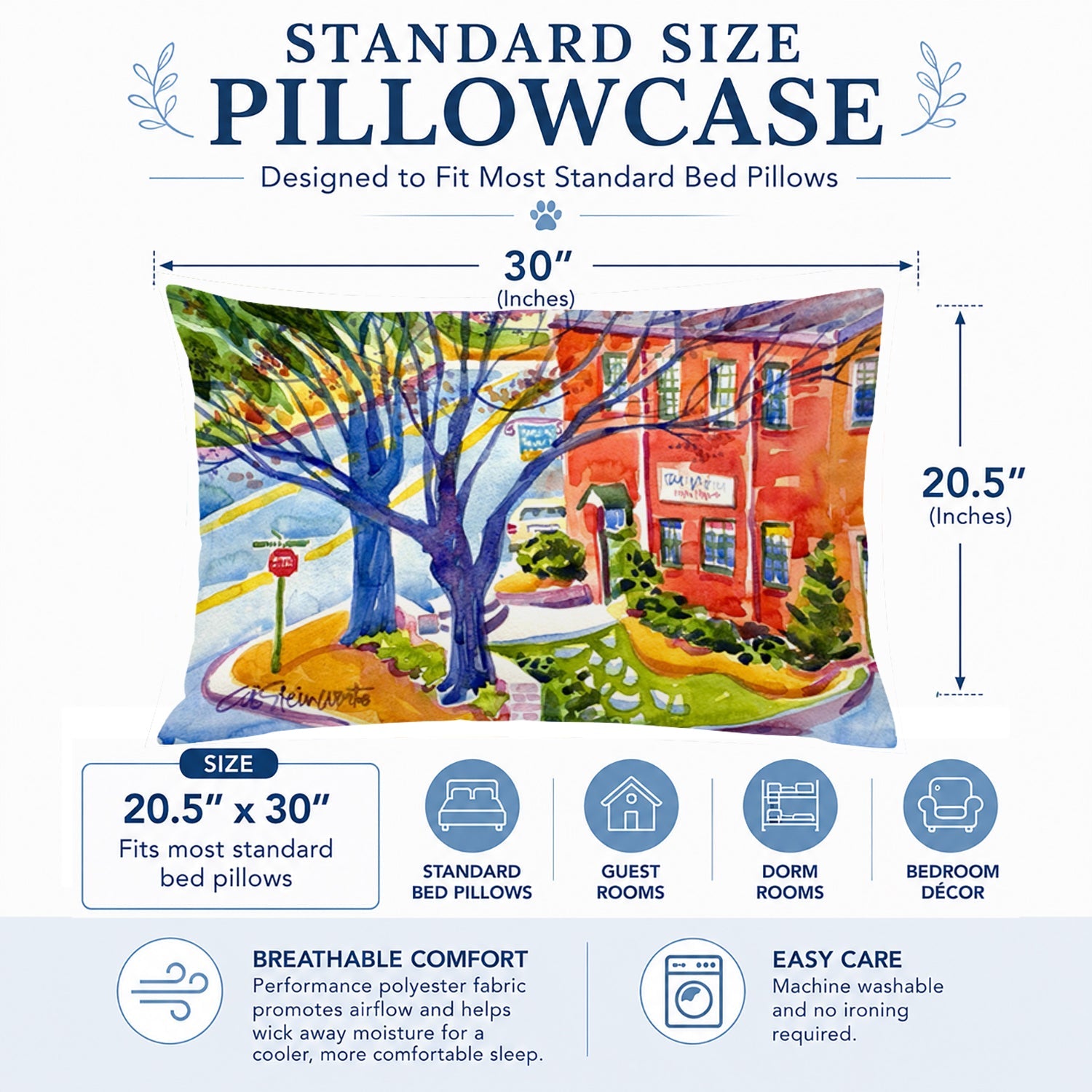 Harbour Standard Pillowcase Lightweight Super Soft Easy Care Decorative Artwork Pillowcase, Standard