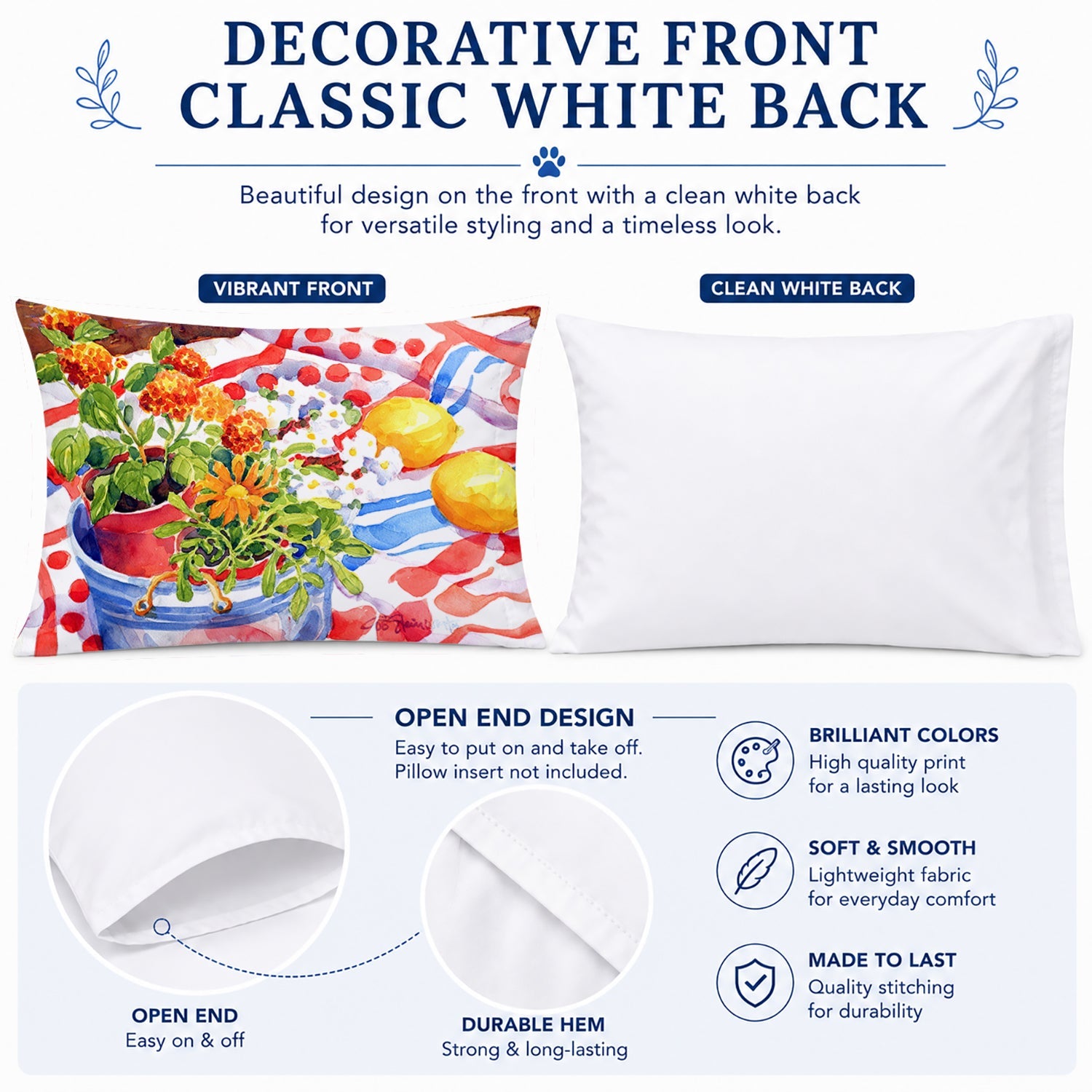 Flowers with a side of lemons Standard Pillowcase Lightweight Super Soft Easy Care Decorative Artwork Pillowcase, Standard