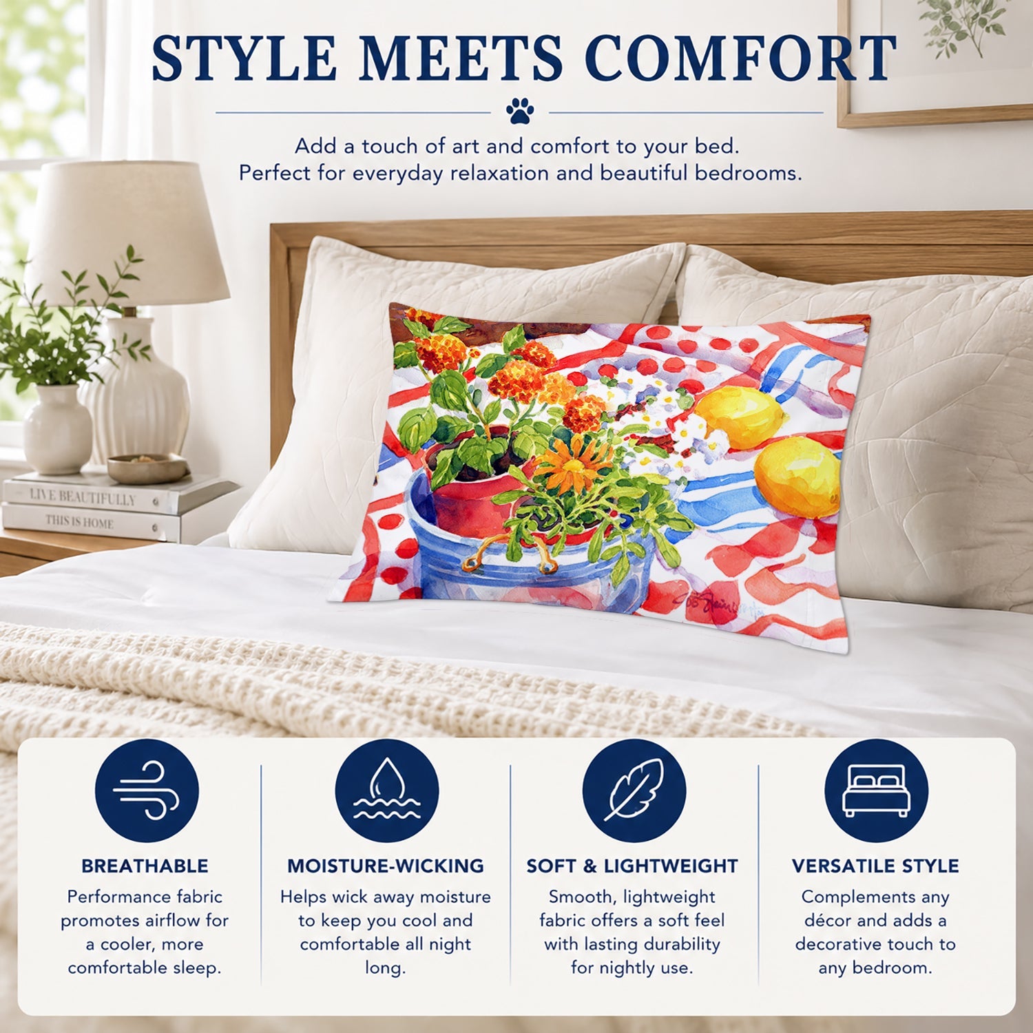 Flowers with a side of lemons Standard Pillowcase Lightweight Super Soft Easy Care Decorative Artwork Pillowcase, Standard
