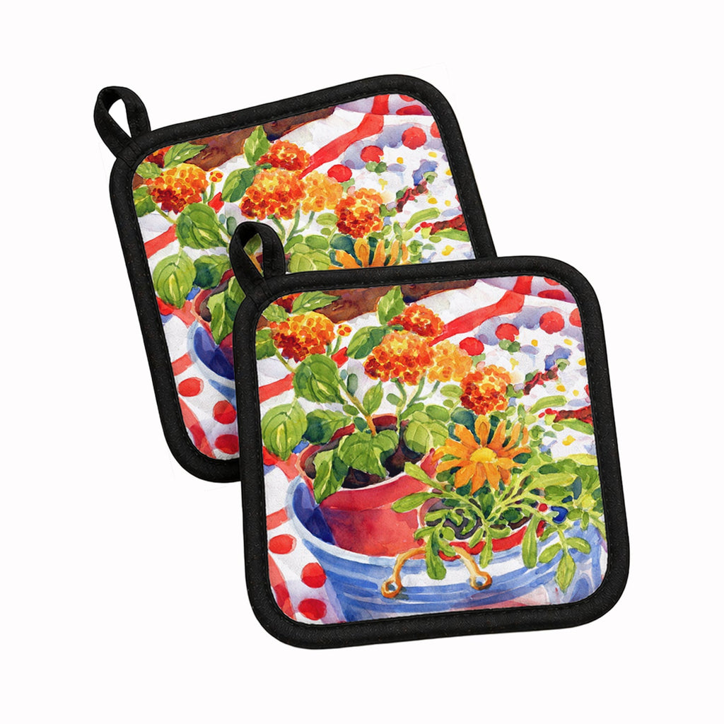 Flowers with a side of lemons Pot Holder Set of 2 Heat Resistant Quilted Hot Pads 7.5 x 7.5 Inch, Insulated Kitchen Trivets for Cooking & Baking