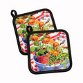 Flowers with a side of lemons Pot Holder Set of 2 Heat Resistant Quilted Hot Pads 7.5 x 7.5 Inch, Insulated Kitchen Trivets for Cooking & Baking