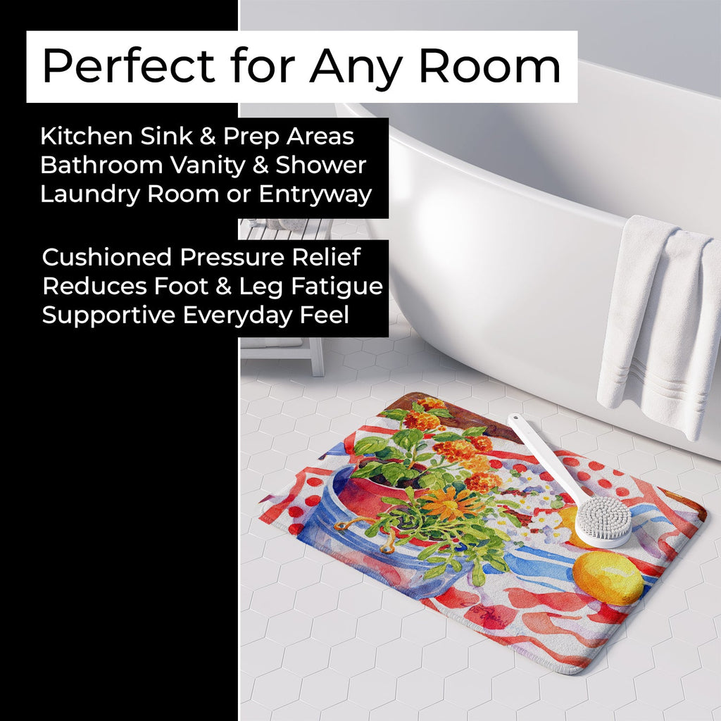 Flowers with a side of lemons Memory Foam Kitchen Mat Machine Washable Anti-Fatigue Cushion Comfort Bath or Kitchen Rug