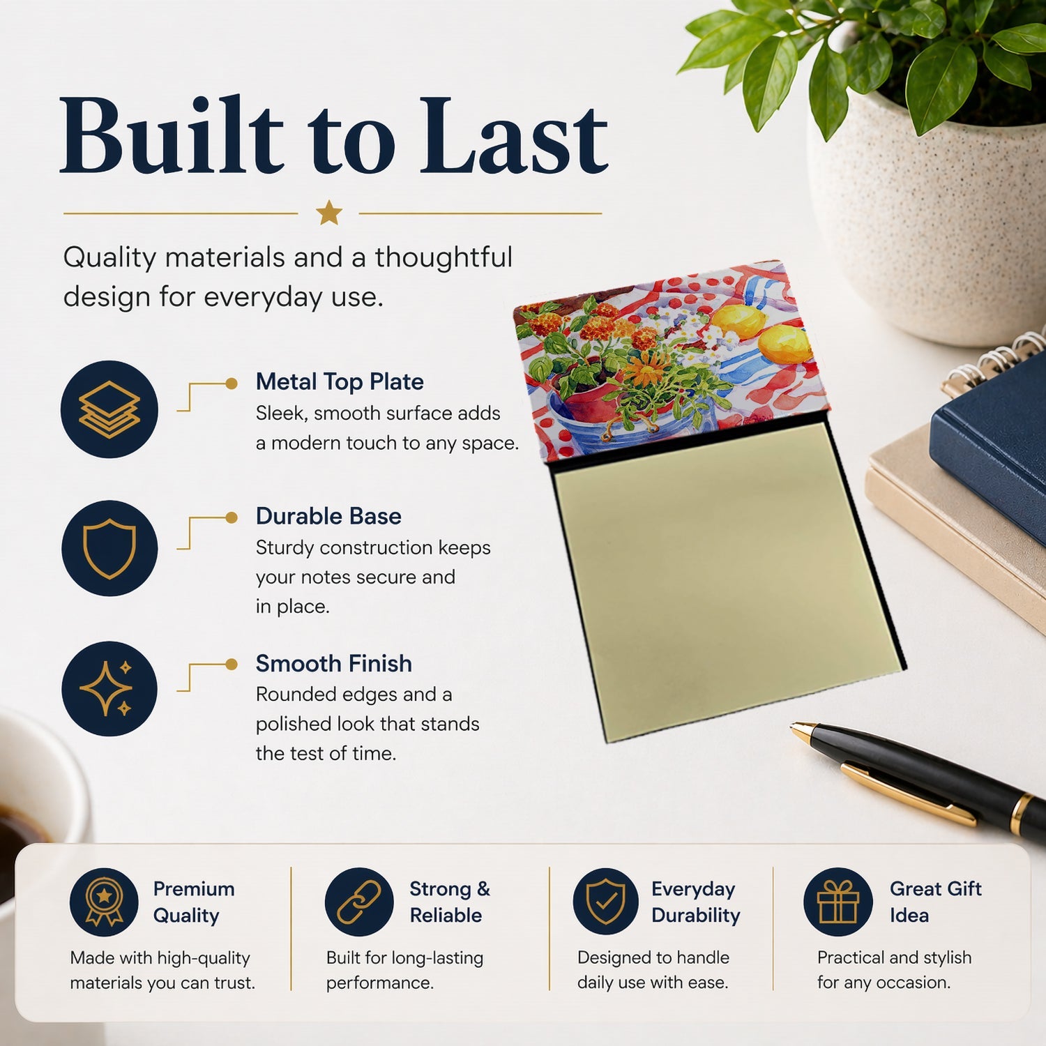 Flowers with a side of lemons Watercolor Sticky Note Holder Refillable Dispenser Desk Accessory 3x3 Pad Gift