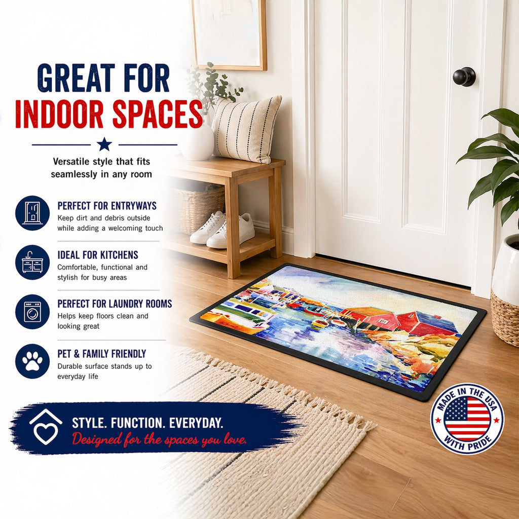 Boats at Harbour with a view Doormat Indoor Outdoor 24H X 36W Front Door Mat Rugs for Entryway, Non Slip Washable Low Pile,