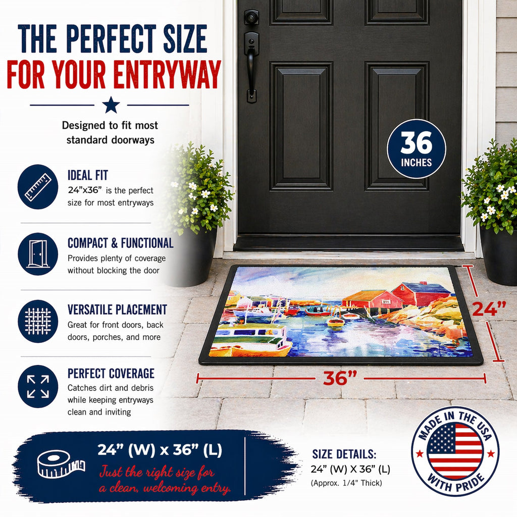 Boats at Harbour with a view Doormat Indoor Outdoor 24H X 36W Front Door Mat Rugs for Entryway, Non Slip Washable Low Pile,