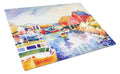 Boats at Harbour with a view Cutting Board Tempered Glass Kitchen Cutting Surface, Heat Resistant Chopping, Non-Slip Feet, Food Prep & Serving