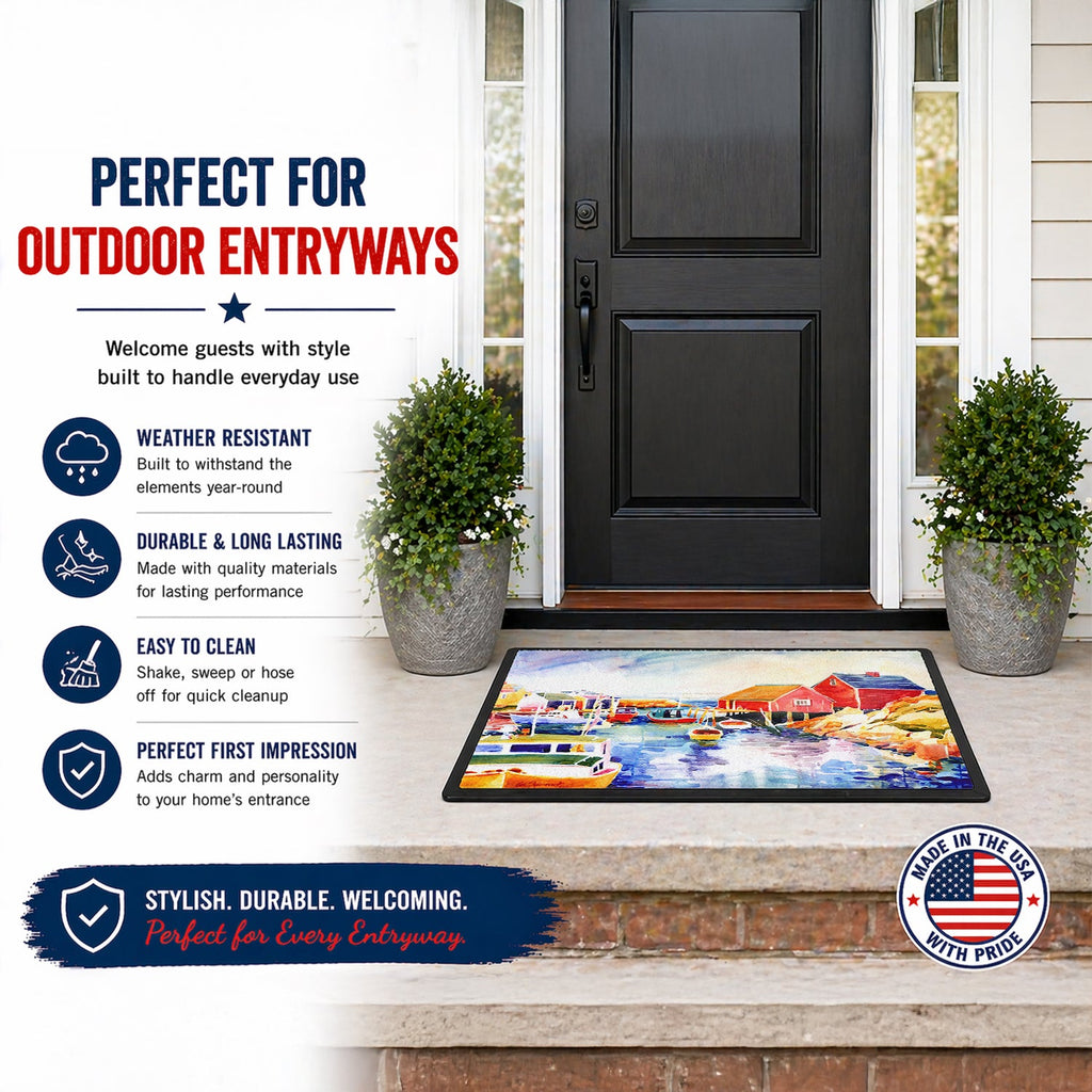 Boats at Harbour with a view Doormat Indoor Outdoor 18H X 27W Front Door Mat Rugs for Entryway, Non Slip Washable