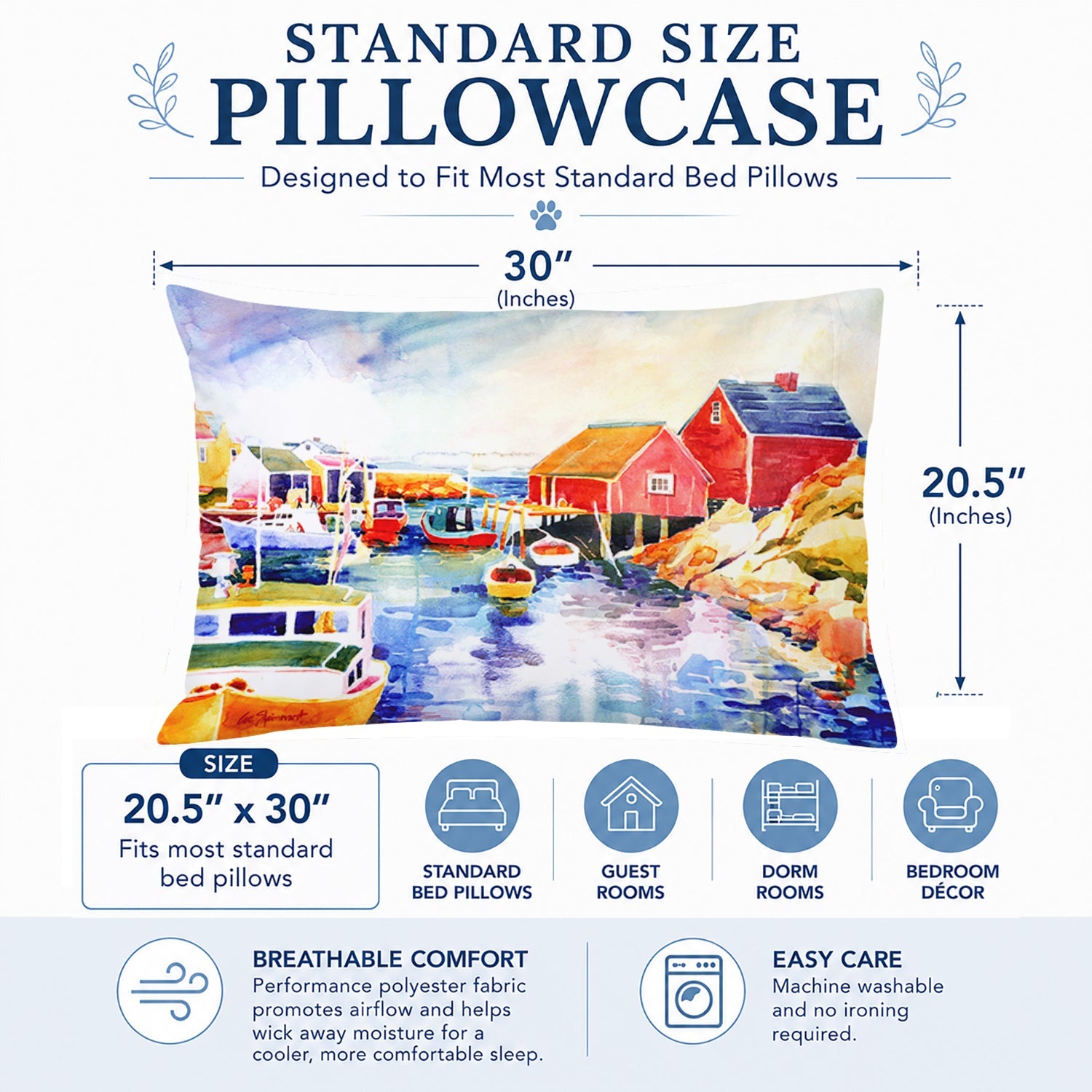 Boats at Harbour with a view Standard Pillowcase Lightweight Super Soft Easy Care Decorative Artwork Pillowcase, Standard