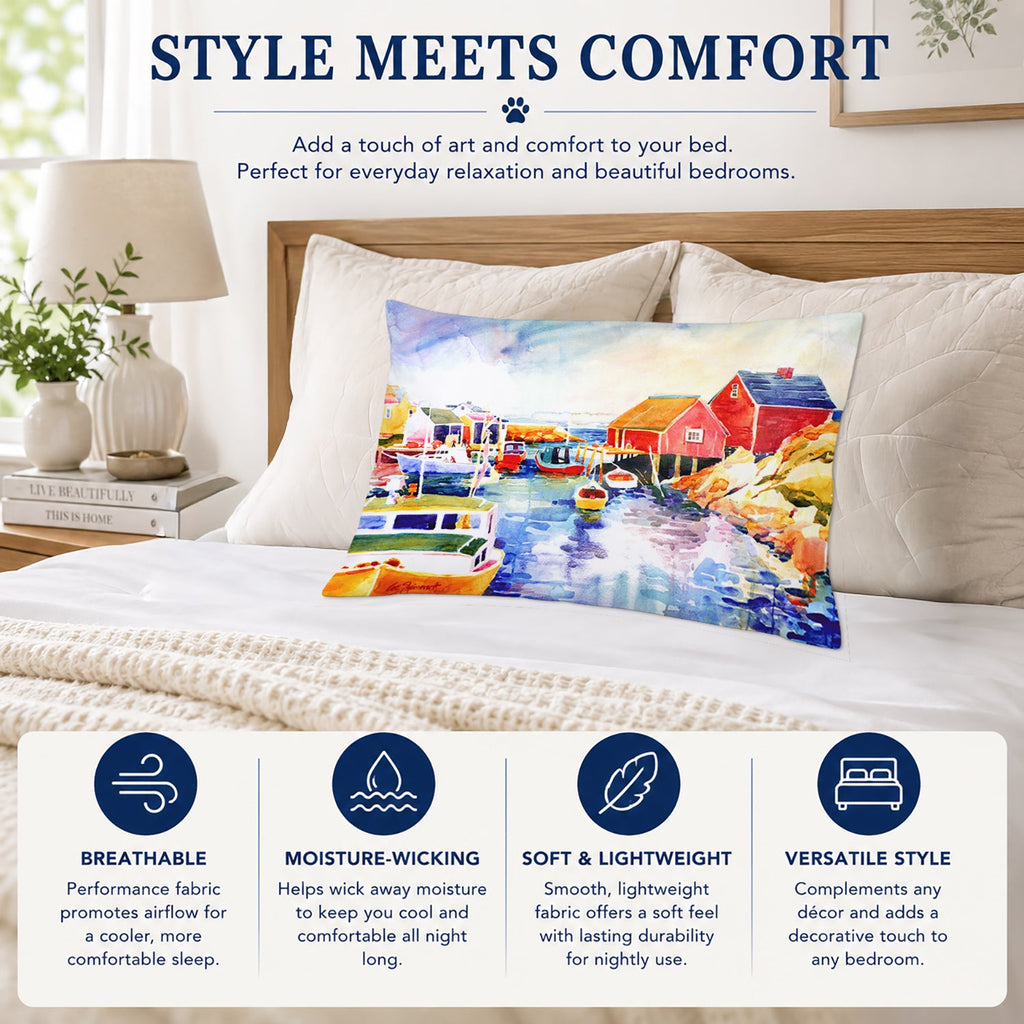 Boats at Harbour with a view Standard Pillowcase Lightweight Super Soft Easy Care Decorative Artwork Pillowcase, Standard