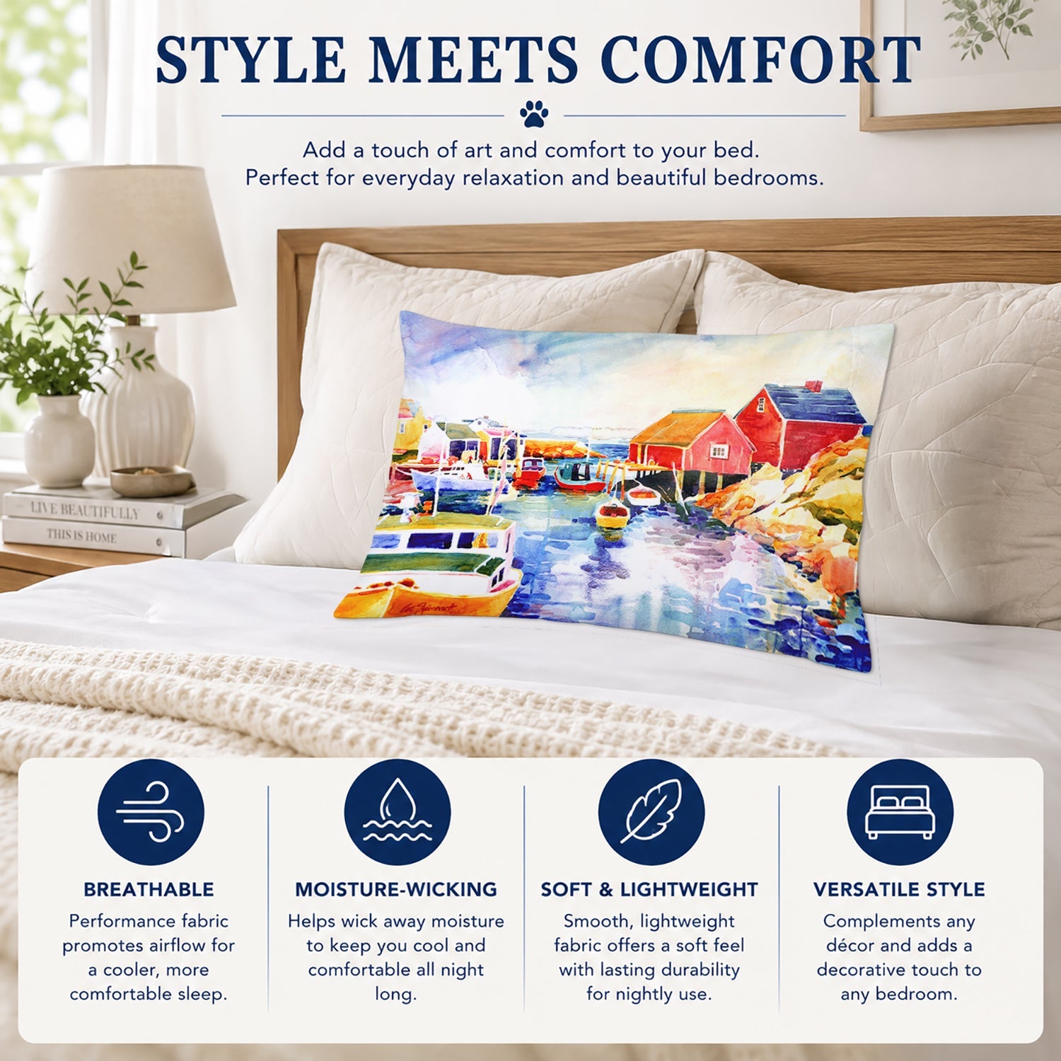 Boats at Harbour with a view Standard Pillowcase Lightweight Super Soft Easy Care Decorative Artwork Pillowcase, Standard