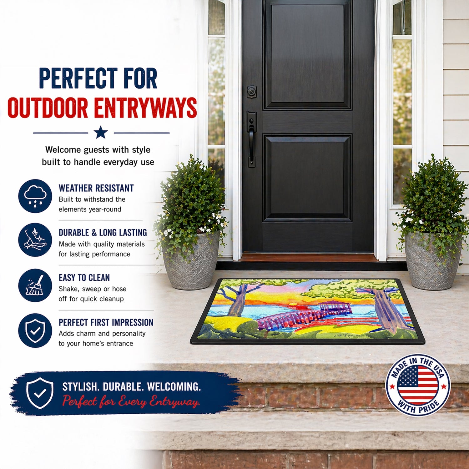 Dock at the pier Doormat Indoor Outdoor 24H X 36W Front Door Mat Rugs for Entryway, Non Slip Washable Low Pile,