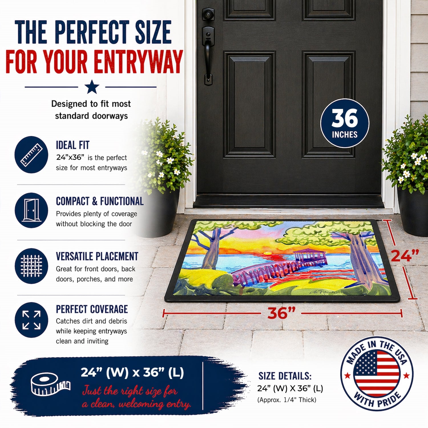 Dock at the pier Doormat Indoor Outdoor 24H X 36W Front Door Mat Rugs for Entryway, Non Slip Washable Low Pile,