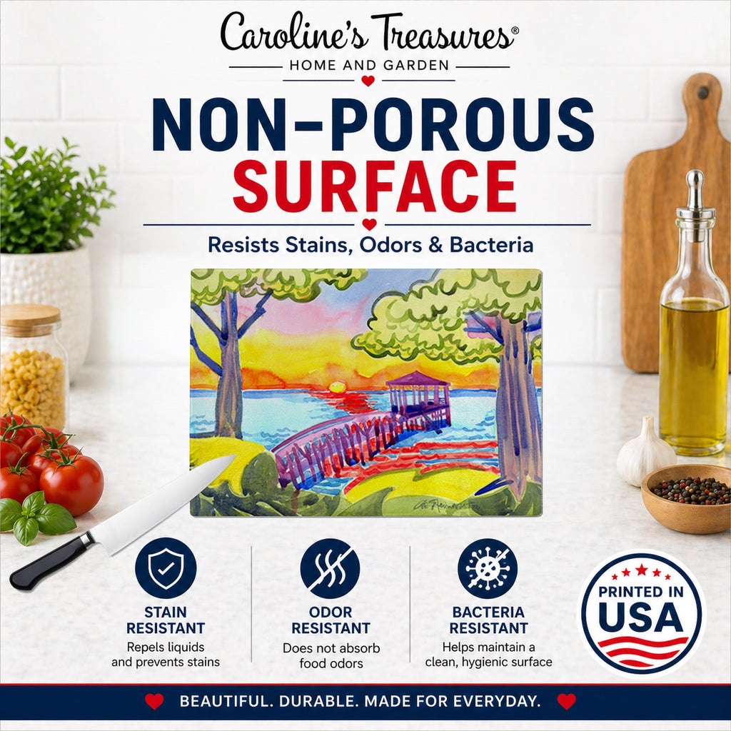 Dock at the pier Cutting Board Tempered Glass Kitchen Cutting Surface, Heat Resistant Chopping, Non-Slip Feet, Food Prep & Serving