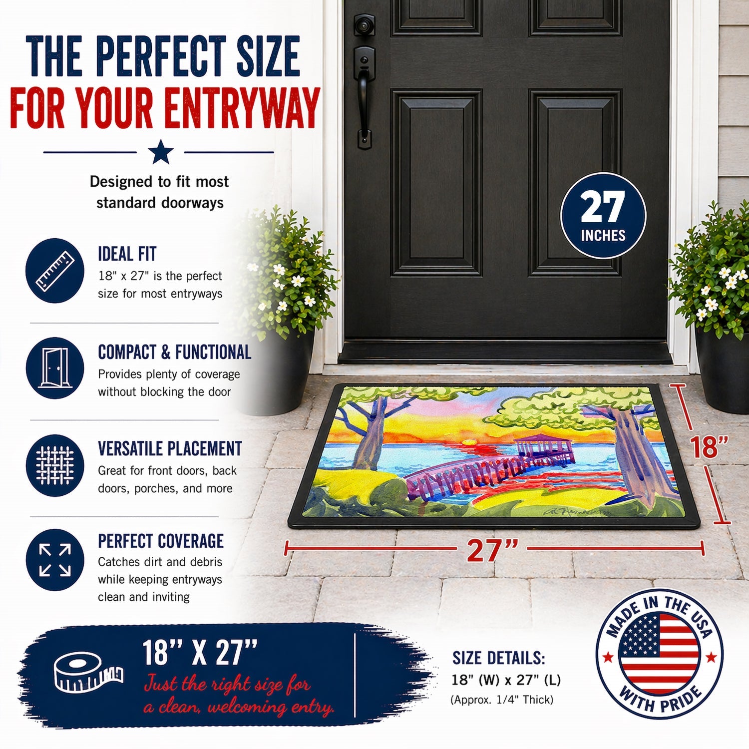 Dock at the pier Doormat Indoor Outdoor 18H X 27W Front Door Mat Rugs for Entryway, Non Slip Washable