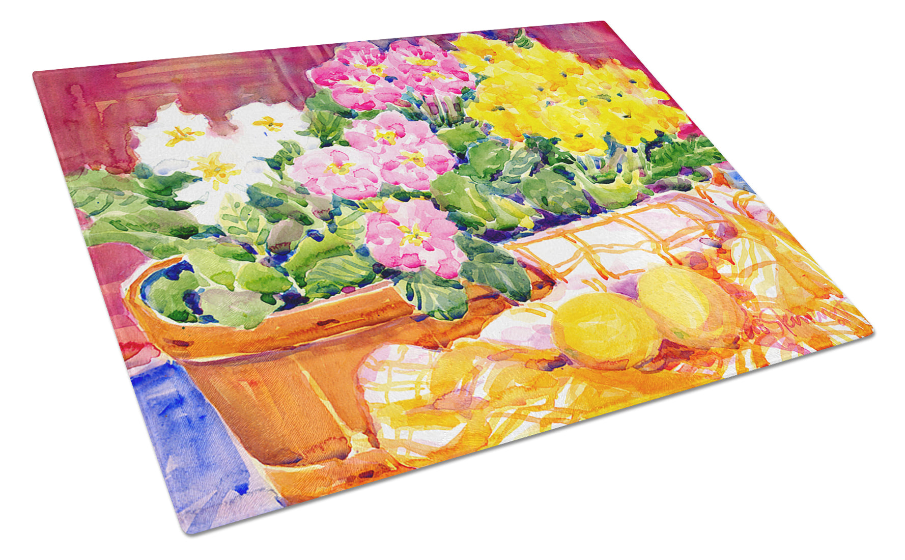 Flower - Primroses Cutting Board Tempered Glass Kitchen Cutting Surface, Heat Resistant Chopping, Non-Slip Feet, Food Prep & Serving