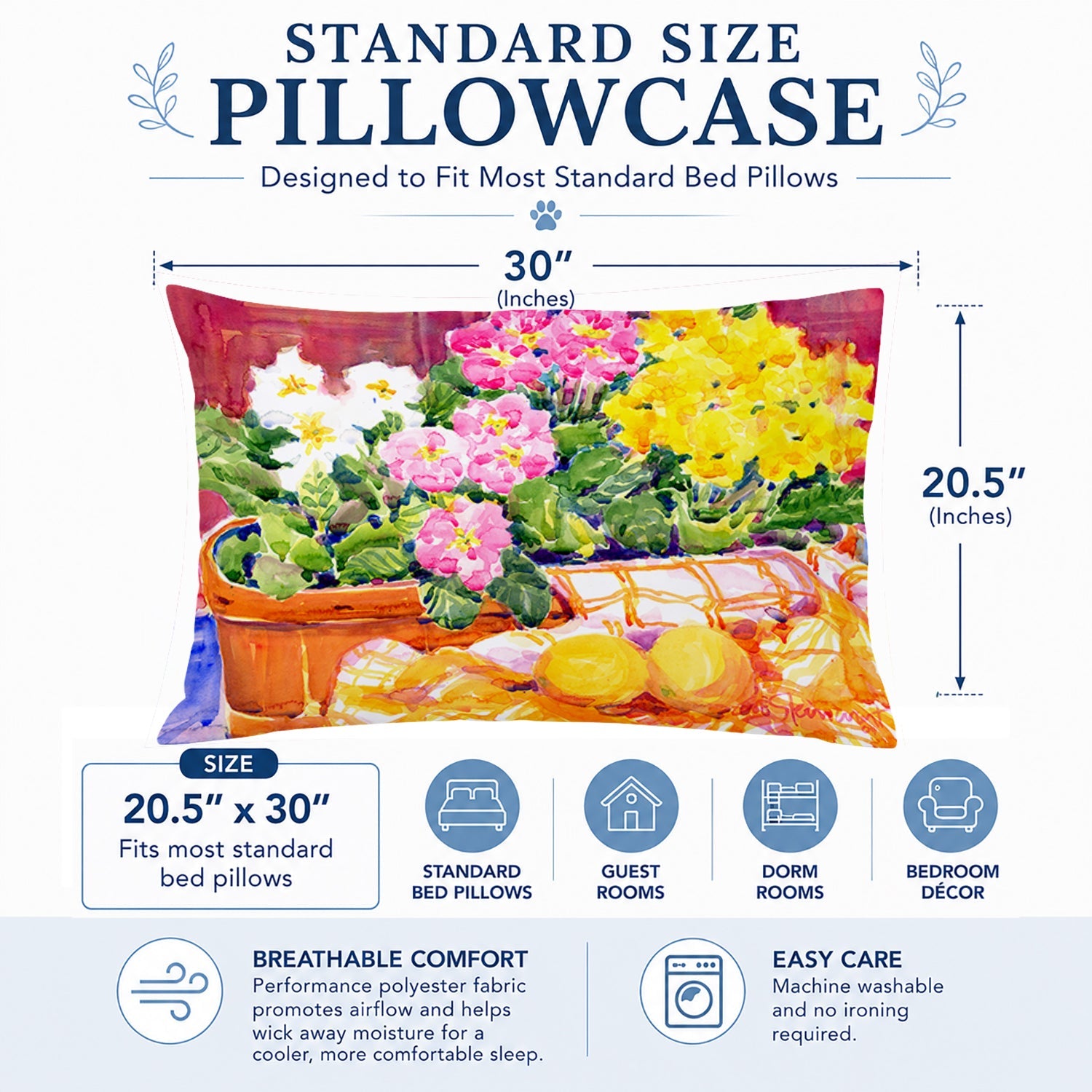 Flower - Primroses Standard Pillowcase Lightweight Super Soft Easy Care Decorative Artwork Pillowcase, Standard