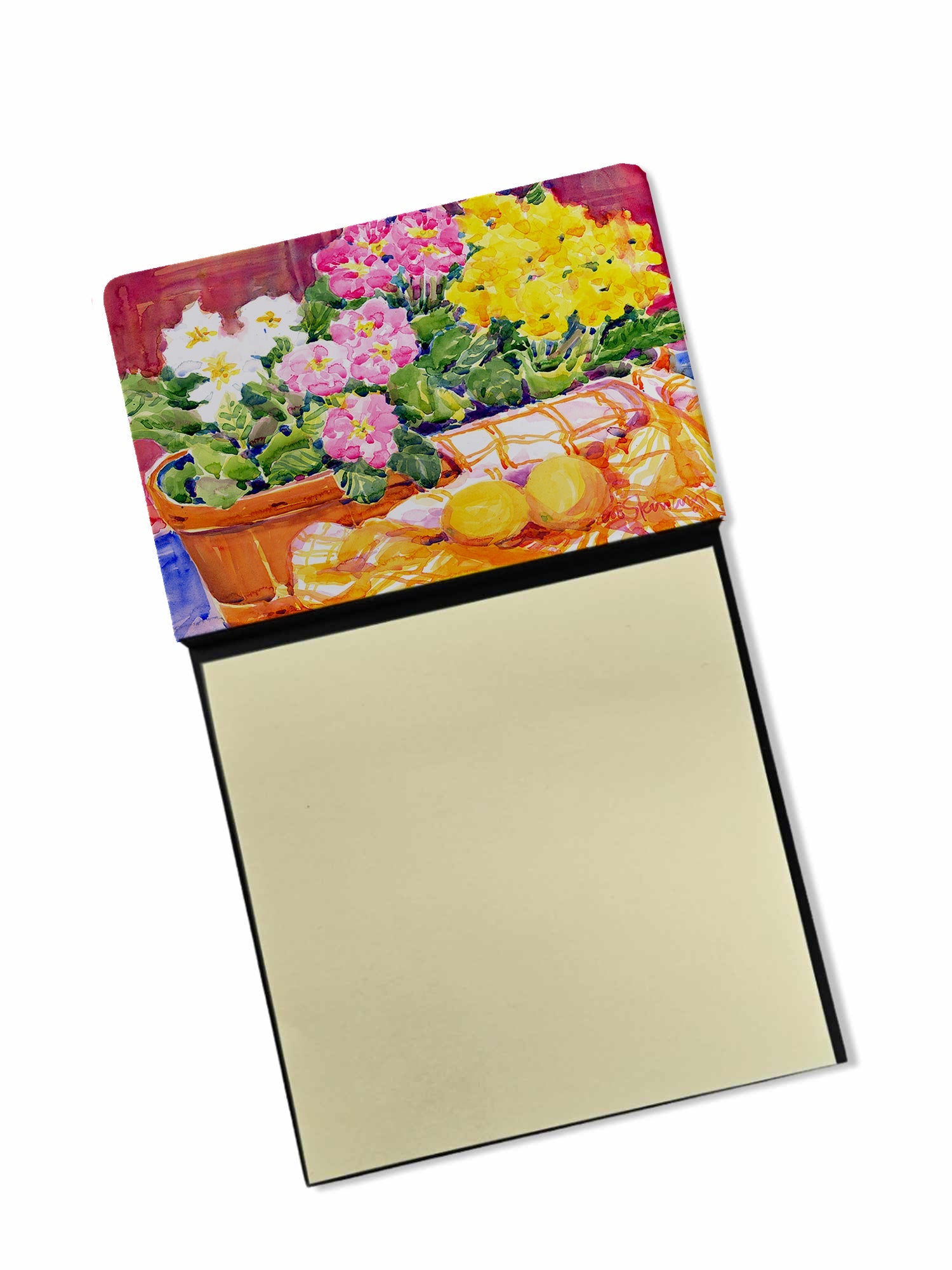 Flower - Primroses Watercolor Sticky Note Holder Refillable Dispenser Desk Accessory 3x3 Pad Gift