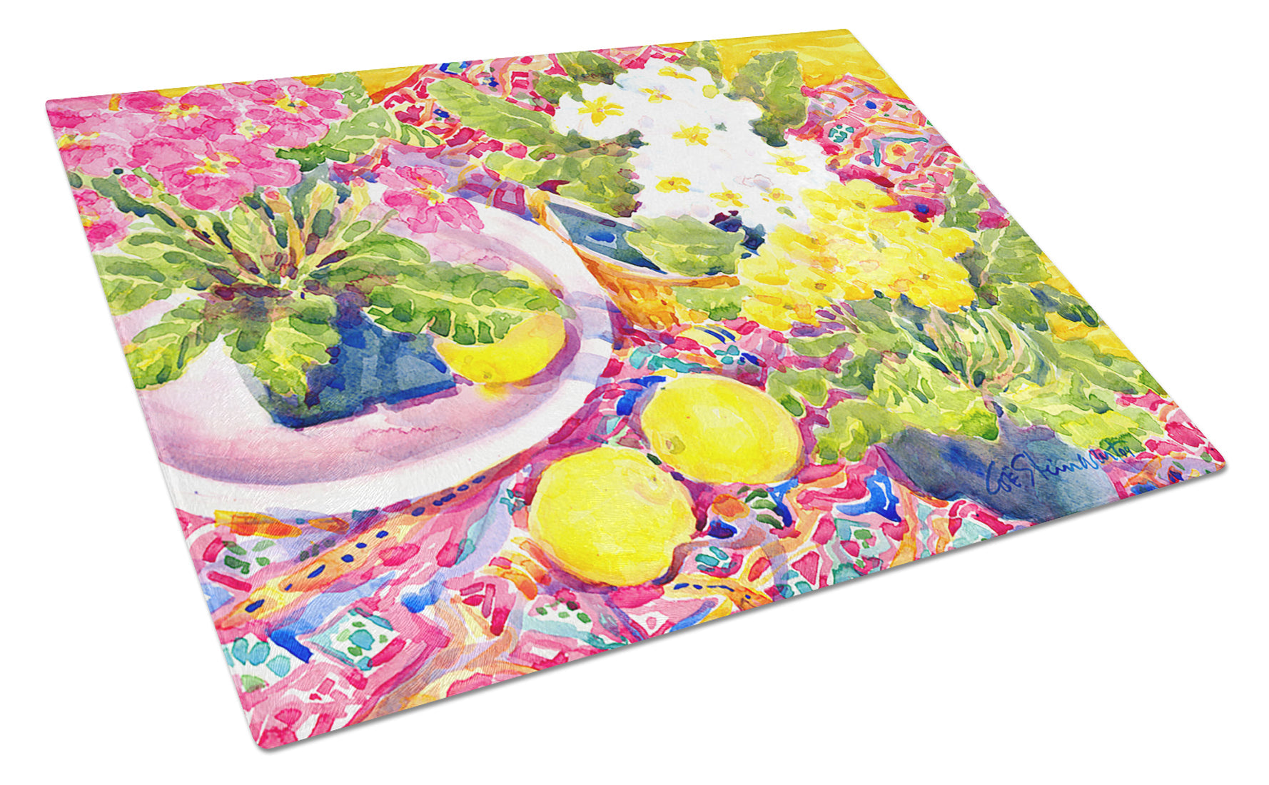Flower - Primroses Cutting Board Tempered Glass Kitchen Cutting Surface, Heat Resistant Chopping, Non-Slip Feet, Food Prep & Serving