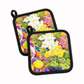 Flower - Primroses Pot Holder Set of 2 Heat Resistant Quilted Hot Pads 7.5 x 7.5 Inch, Insulated Kitchen Trivets for Cooking & Baking