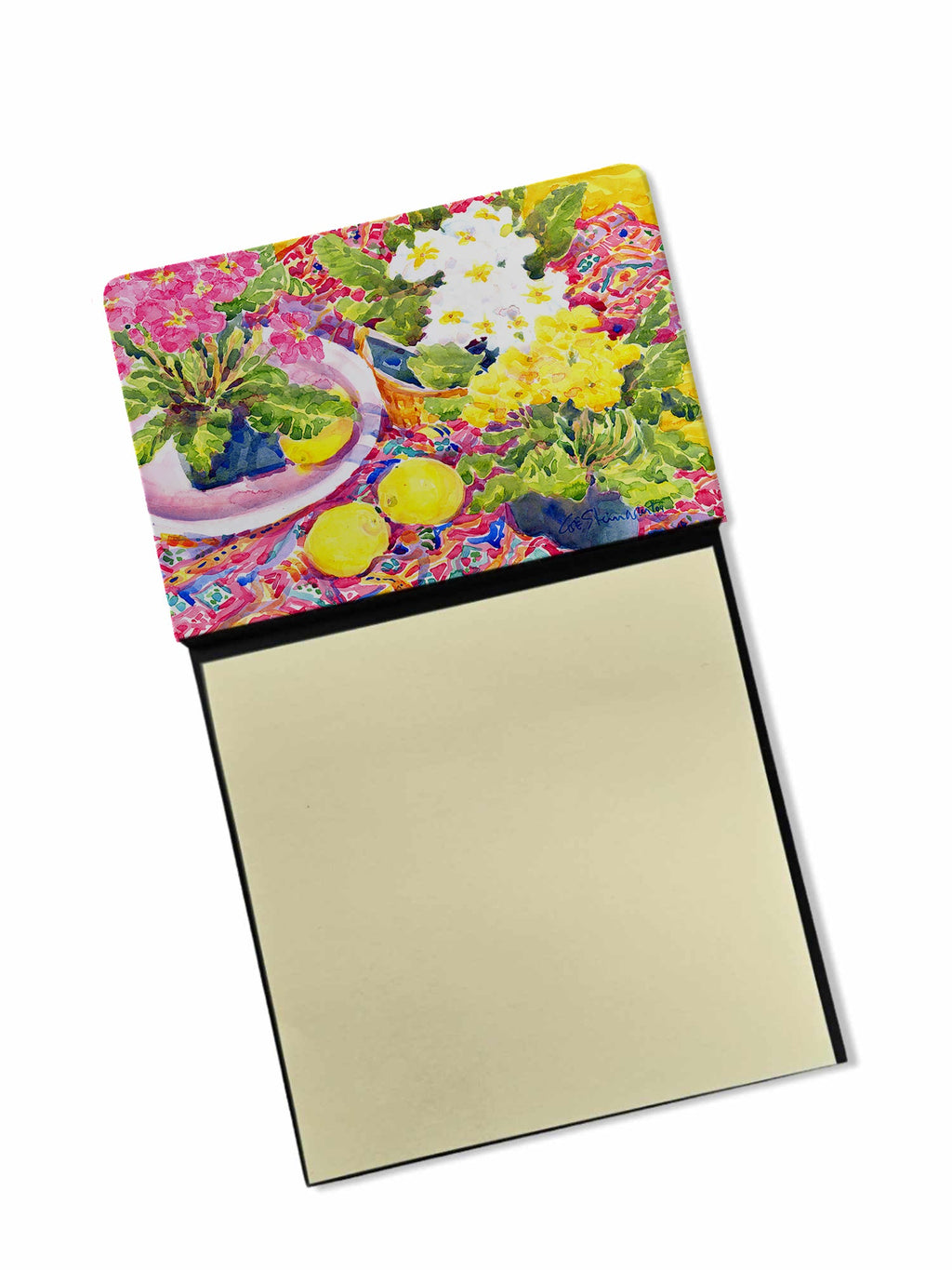 Flower - Primroses Watercolor Sticky Note Holder Refillable Dispenser Desk Accessory 3x3 Pad Gift