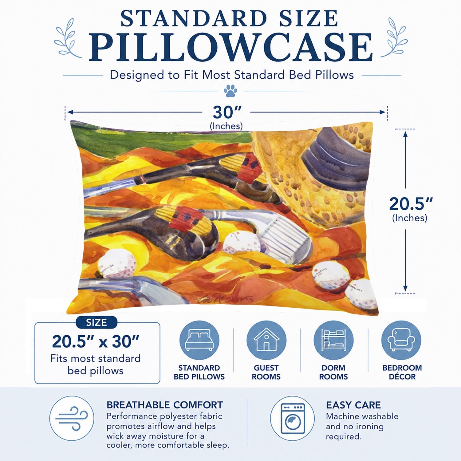 Golf Clubs Golfer Standard Pillowcase Lightweight Super Soft Easy Care Decorative Artwork Pillowcase, Standard