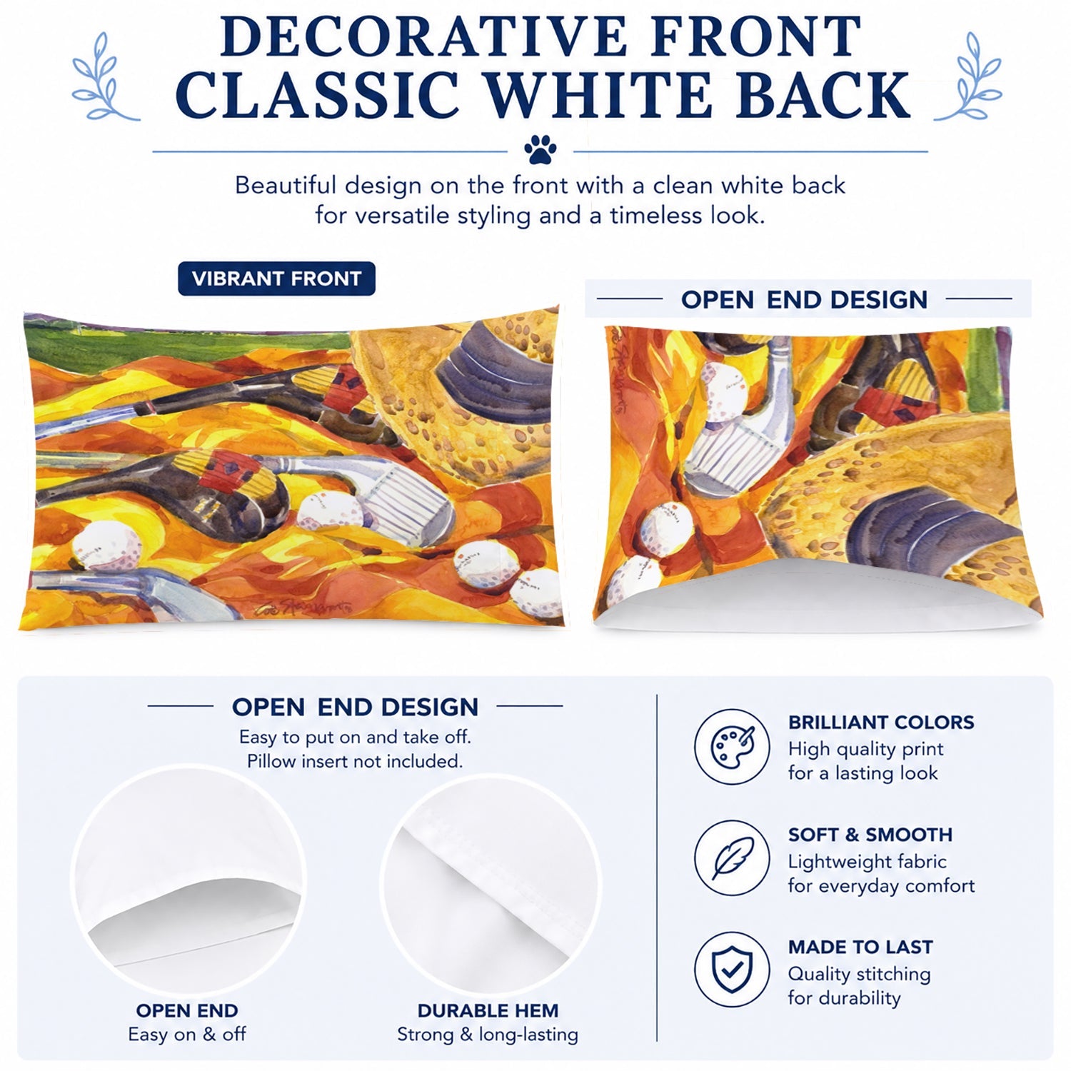 Golf Clubs Golfer Standard Pillowcase Lightweight Super Soft Easy Care Decorative Artwork Pillowcase, Standard