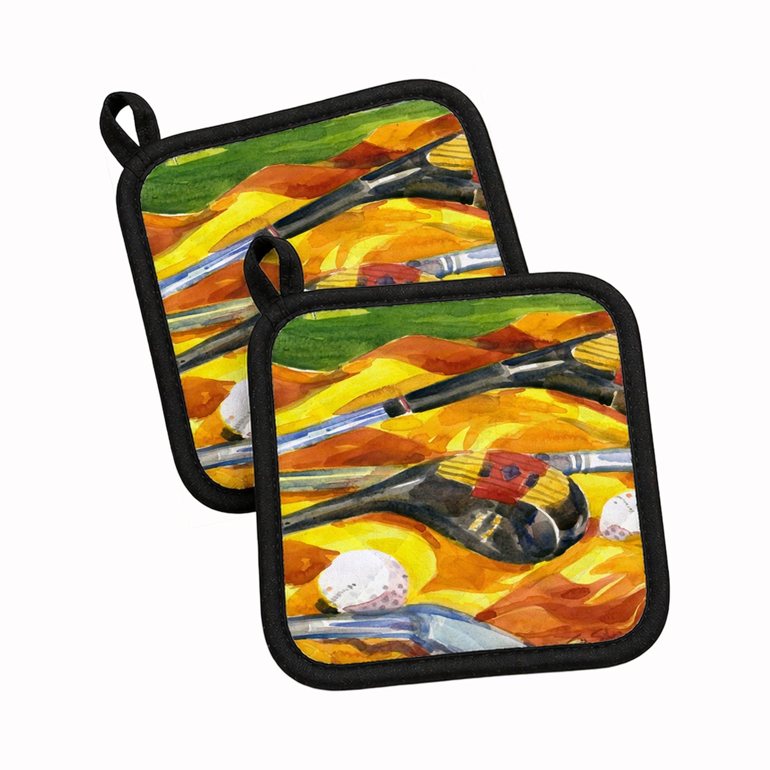 Golf Clubs Golfer Pot Holder Set of 2 Heat Resistant Quilted Hot Pads 7.5 x 7.5 Inch, Insulated Kitchen Trivets for Cooking & Baking