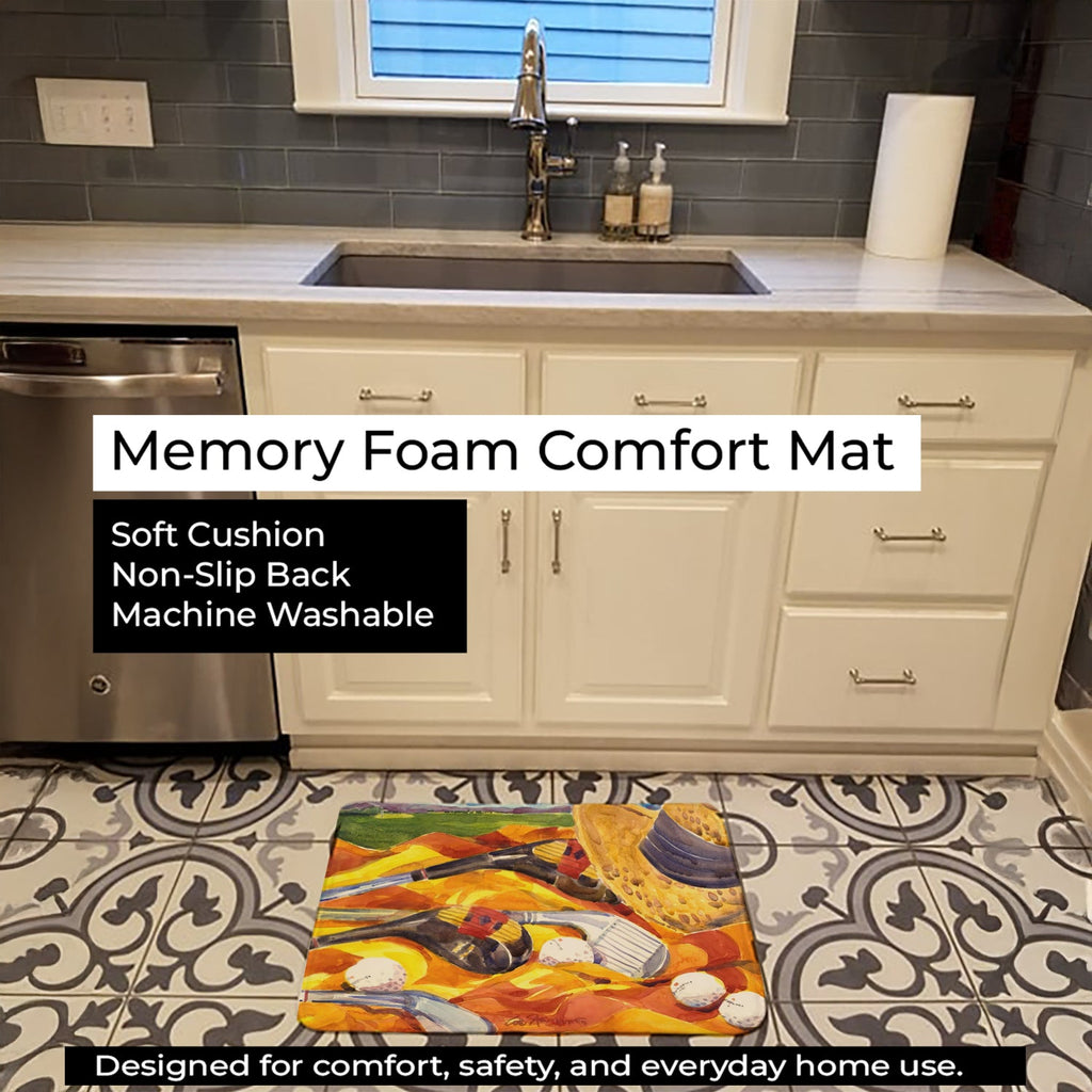 Golf Clubs Golfer Memory Foam Kitchen Mat Machine Washable Anti-Fatigue Cushion Comfort Bath or Kitchen Rug