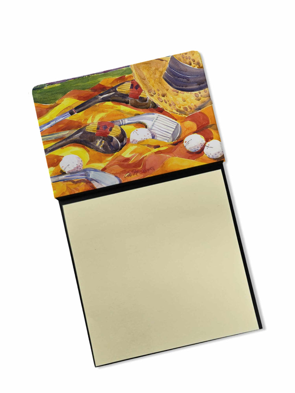 Golf Clubs Golfer Watercolor Sticky Note Holder Refillable Dispenser Desk Accessory 3x3 Pad Gift